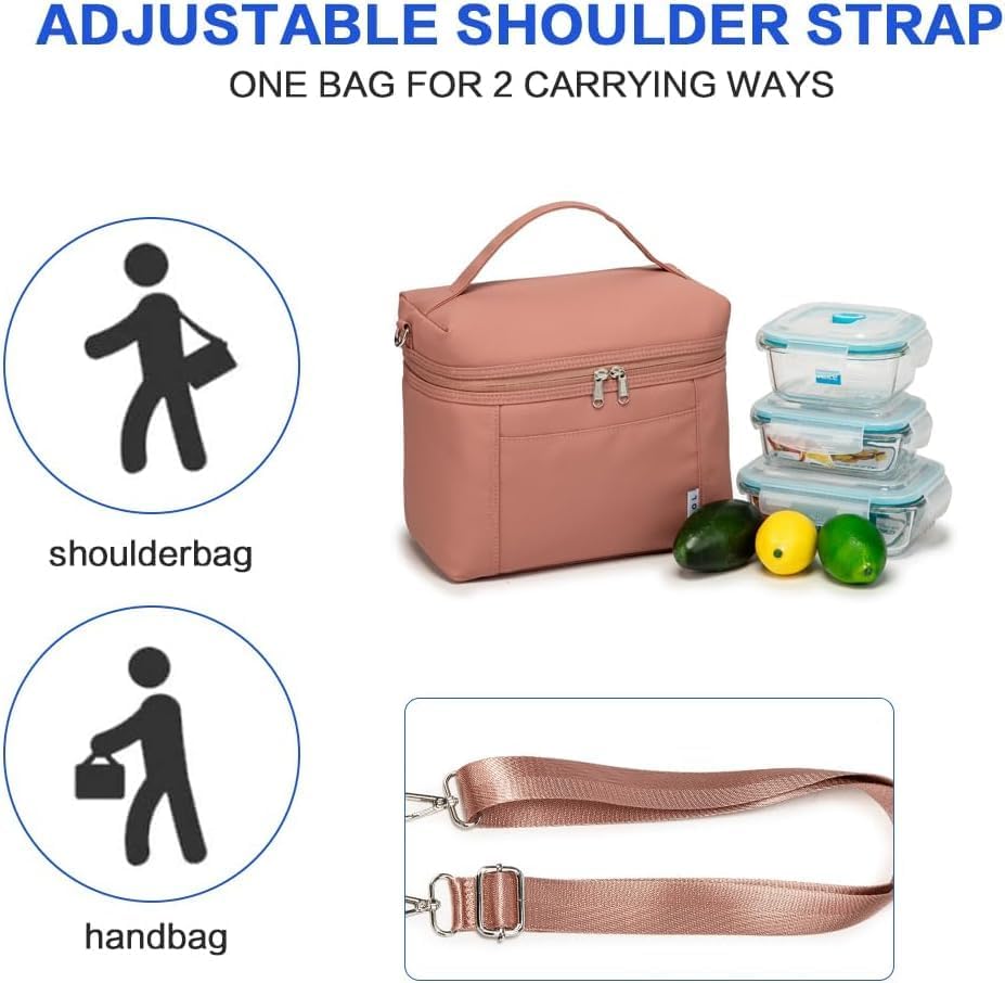 NOL Natural Organic Lifestyle Insulated Lunch Bags for Women Cooler Bag Lightweight Nylon Waterproof Lunch Box For Work (Small, Dark Pink)