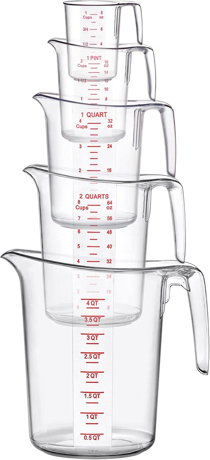 Amazing Abby - Melissa - Plastic Measuring Cups (5-Piece Set), Food-Grade Measuring Jugs, 1/2/4/8/16-Cup Capacity, Unbreakable, Stackable, Dishwasher-Safe, Great for Oil, Vinegar, Flour, and More