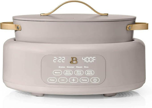 Beautiful 10-in-1, 6-Qt Electric Multi-Cooker | Programmable Touch Display | 7 Presets up to 400 °F | Sear Slow-Cook Steam Rice Warm | Oven-Safe Pot & Lid (Porcini Taupe)