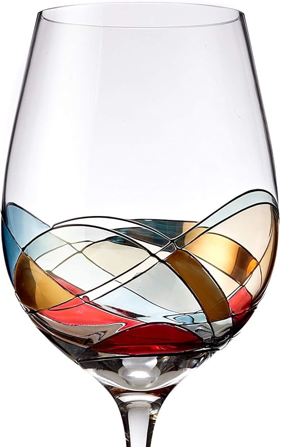 Bezrat Red Wine Glasses Set of 2, Hand Painted Wine Glass, Drinkware Essentials, 11" H, 28oz Wine Lover Large Glass, Glassware Gifts Ideas for Women Inspired by 'Duomo di Milano' Mothers Day (Red)