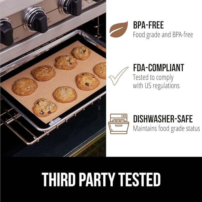GORILLA GRIP Reusable Nonstick Silicone Baking Mat, 2-Pack, 16.5x11.87, Half Sheet, BPA-Free Oven Safe Food Liner for Cookie Sheets, No Mess Easy Clean Pastry Mats, Holiday Baking Essentials, Black
