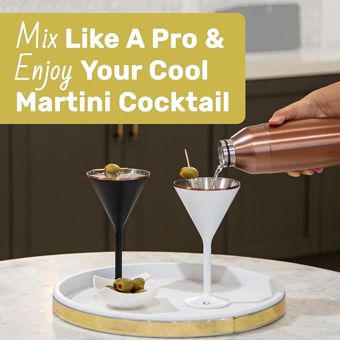 NEWPORT Stemware Collection Premium Vacuum Insulated Stainless Steel Martini Glasses, Lightweight Margarita Glasses, Unbreakable & Drinks Stay Cold, Non-Slip Silicon Base, Cocktail Glasses, 8oz, Black