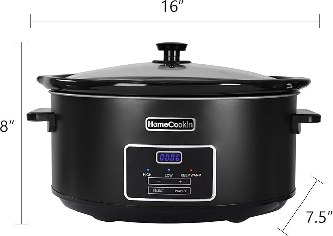 HOMECOOKIN 7 Quart Programmable Slow Cooker, Kitchen Appliances, Perfect Kitchen Small Appliance for Family Dinners, Black Stainless Steel