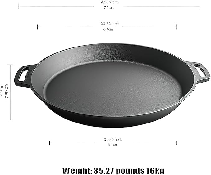 LI-GELISI 24-inch Pre-Seasoned Cast Iron Skillet - Dual Assist Handles - Nitrided Rust-Proof - For Oven, Stovetop, Grill & Campfire