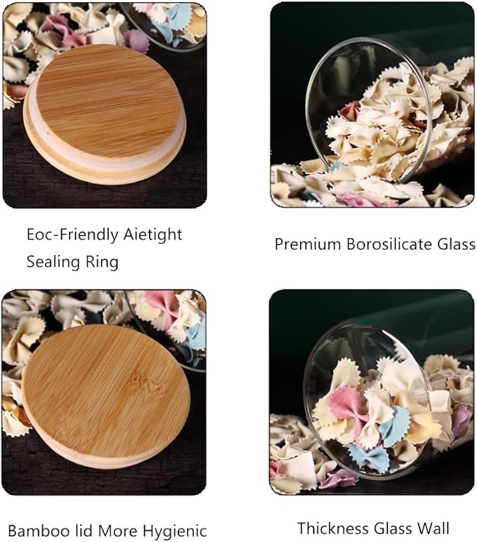 Glass flour Jars with Airtight Lids, 6 Pack Sugar and Flour Salt Containers Set, Extra Large Glass Rice Jar with Bamboo lid for Kitchen, Brown Suger, Beans, Groub Coffee (100OZ/54OZ/27OZ)