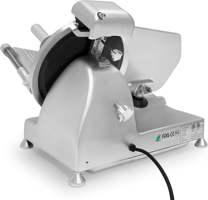 KWS Metal Collection MS-10DT Commercial 320W 10-Inch Meat Slicer Anodized Aluminum Base with Teflon Blade + Blade Removal Tool, Frozen Meat/Cheese/Food Slicer Quiet [ ETL, NSF Certified ]