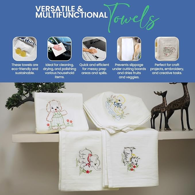 Flour Sack Towels | Tea Towel for Crafts| Kitchen Dish Cotton Blank Towel for Embroidery| Baking Bread Proofing Linen Cover| Thick Absorbent Quick Dry| 3 Pack 18"x 28" Natural