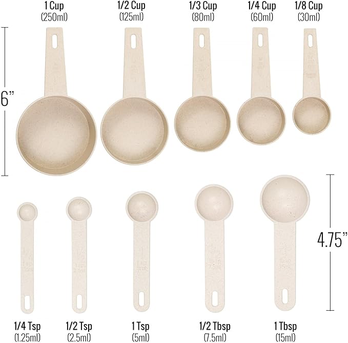 Beille 7pc Wheat Straw Complete Kitchen Utensils Set, Cream