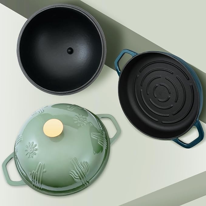 Bread Oven Cast Iron Bread Dutch Oven with Cloche Lid for Bread Baking Darkcyan Enameled Cast Iron Bread Oven with Dome Lid for Sourdough, 9.8 Inches