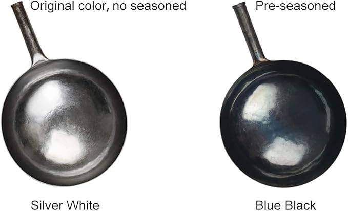 臻三环 ZhenSanHuan Chinese Hand Hammered Iron Woks and Stir Fry Pans, Non-stick, No Coating, Carbon Steel Pow (30CM, Blue Black - Seasoned)