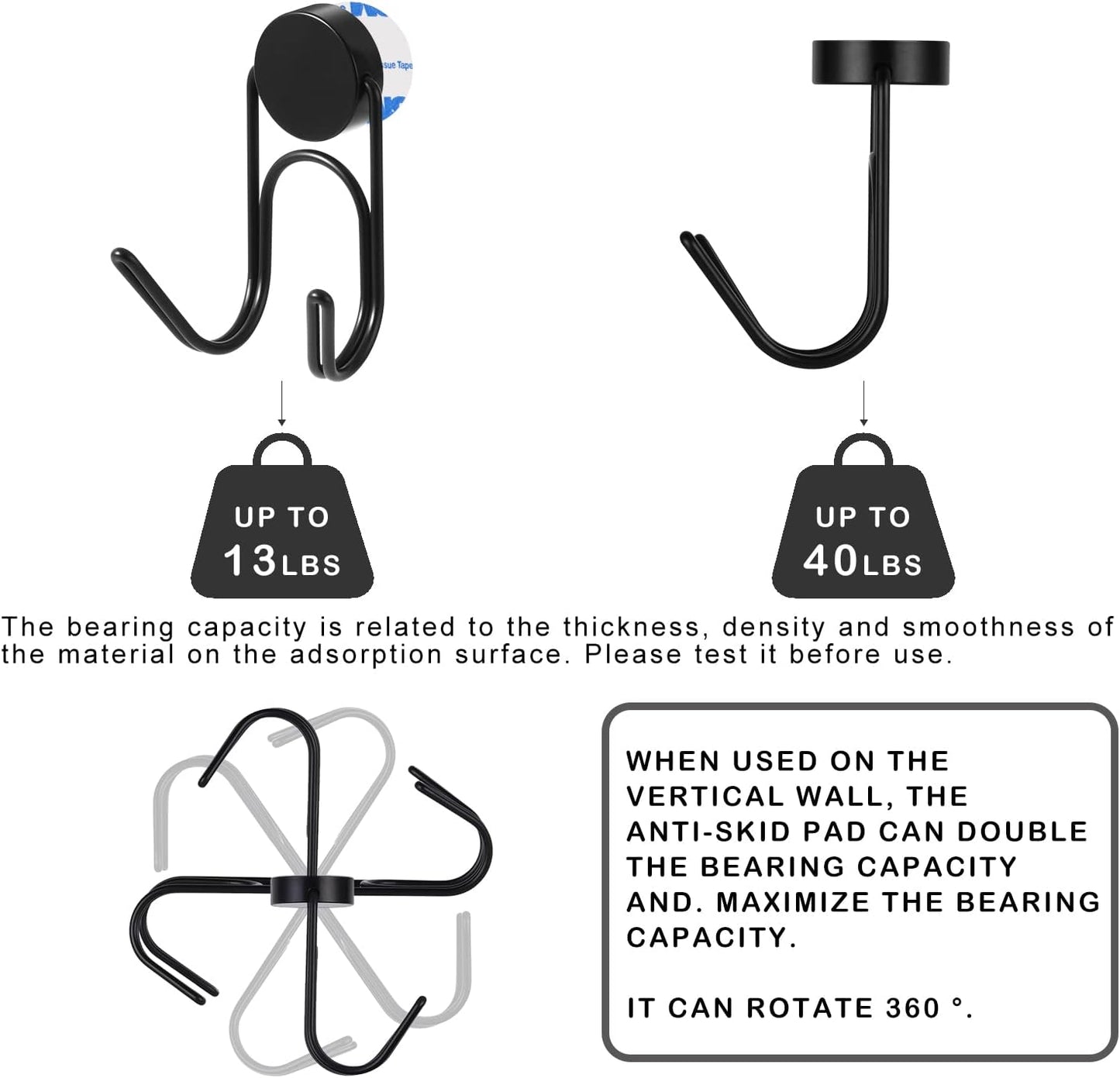 Magnetic Hooks 304 Stainless Steel Hooks Heavy Duty Magnets Hanging Hooks for Refrigerator Grill Toolbox Outdoor,Cruise Essentials Camper Accessories,8pack(Black,1.1in-2 40Lbs)