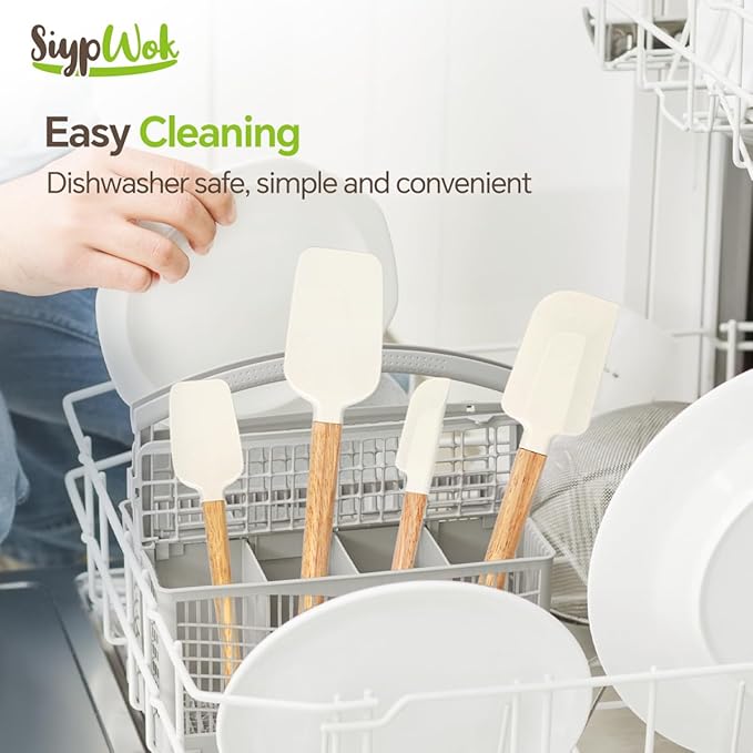 Silicone Spatula Set, Food Grade Rubber Spatula-4 Piece Nonstick Rubber Spatulas, Spoonula, Jar Scraper for Cooking, Baking, Mixing, Frosting - Heat Resistant Up to 600°F (Spatulas-Off White)