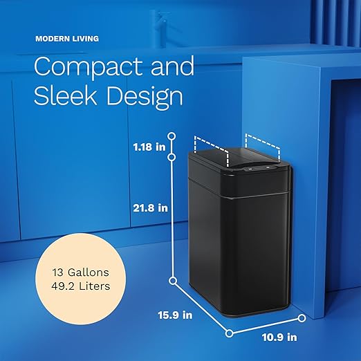 hOmeLabs - 13 Gallon Kitchen Trash Can - Retractable Automatic Sensor Butterfly Lid, Space-Saving Design, Easy to Clean, Battery-Operated with Batteries Included - Matte Black