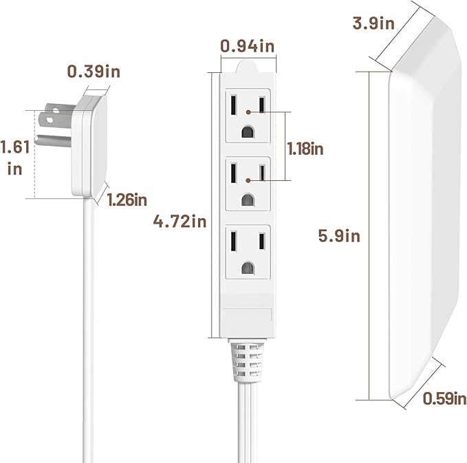 3FT Flat Plug Extension Cord with Outlet Covers Baby Proofing,Ultra Thin Outlet Concealer with Cord Concealer Kit,3 Outlet Power Strip,13A 125V 1625W,Universal Size for Home,Kitchen,ETL Listed,White