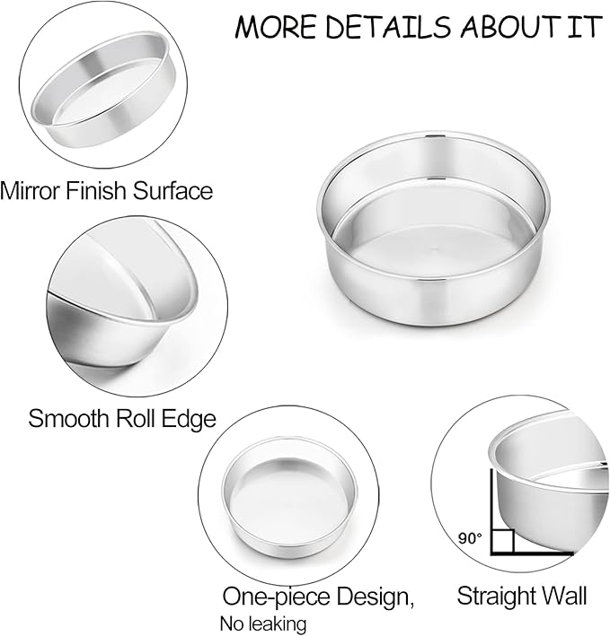 TeamFar 6 Inch Cake Pan, 2 Pcs Round Tier Cake Pan Set Stainless Steel for Baking Steaming Serving, Fit in Oven Pot Air Fryer, Healthy & Heavy Duty, Mirror Finish & Easy Clean, Dishwasher Safe