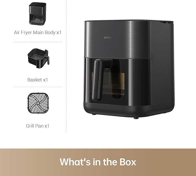 Mova FD10Pro Air Fryer, 6.3QT Large Digital Airfryer with Visible Window, 11 Preset Cooking Modes, Dual Heating System 122-450°F Precise Heat for Even Results, Non-Stick Baskets