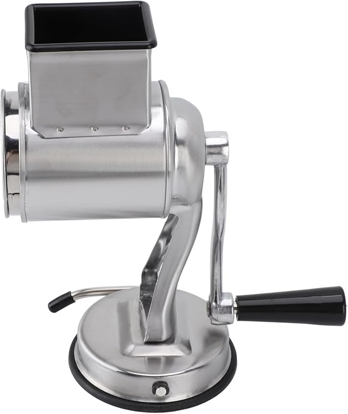 Manual Cheese Grater Stainless Steel Kitchen Hand Crank Grinder with 5 Interchangeable Blades and Handle for Vegetable Nut Potato (Silver)