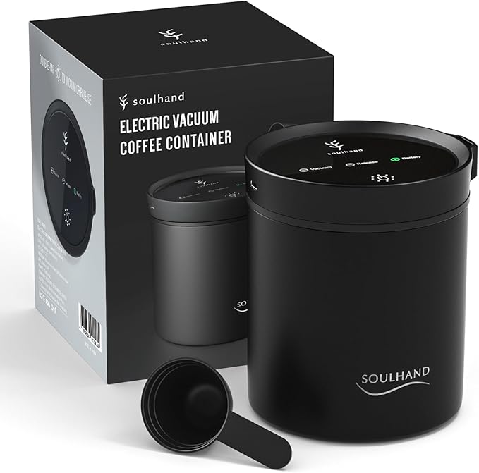 SOUL HAND Automatic Vacuum Coffee Canister for Coffee & Food Storage Airtight Sealed Coffee Storage Container, Stainless Steel Food Storage Containers for Coffee Beans - 1.2 L