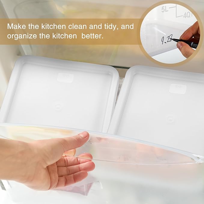 2 Pieces Square Food Storage Containers Polycarbonate Clear food Container with Lid Commercial Storage with Graduations for Commercial Kitchen Dough Marinating Meat(White,12 Qt)