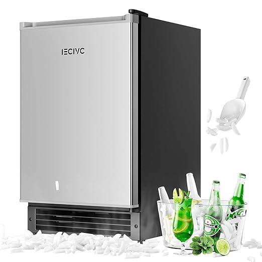 Under Counter Crescent Ice Maker Machine, 15'' W Drainless Built-in Ice Maker, 15 LBS/Day with 12 LBS Storage Bin, Perfect for Commercial Home Bar, No Drain