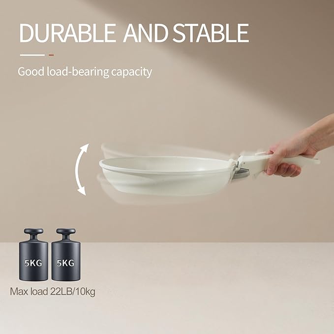 21PCS Nonstick Ceramic Pots and Pans, Ceramic Cookware with Detachable Handle, RV Kitchen Cookware Set, Cookware Set with Removable Handles, Oven Safe, Stackable Storage