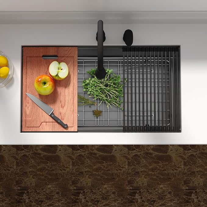 30 Undermount Kitchen Sink Black Stainless Steel - Lordear 30"x19" Kitchen Sink Undermount Gunmetal Black Workstation 16 Gauge Stainless Steel Single Bowl Handmade Sinks Basin