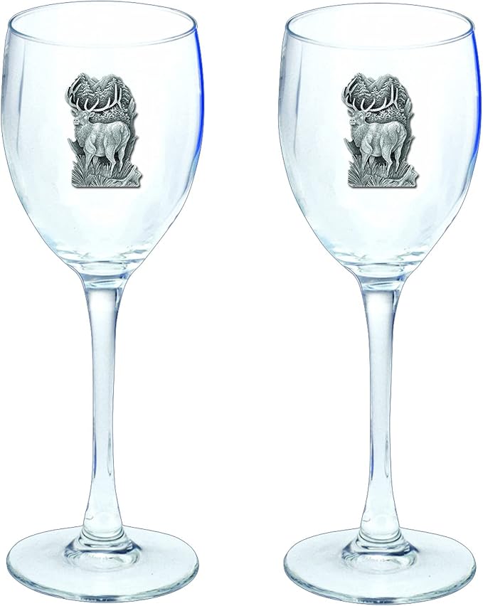 Heritage Pewter Elk Glass Goblets – Set of 2 | 12 OZ Goblet Wine Glasses | Expertly Crafted Pewter Glass