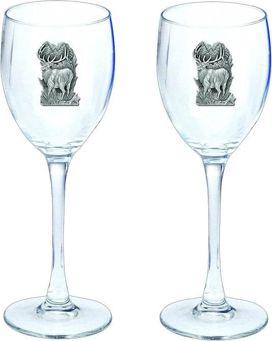 Heritage Pewter Elk Glass Goblets – Set of 2 | 12 OZ Goblet Wine Glasses | Expertly Crafted Pewter Glass