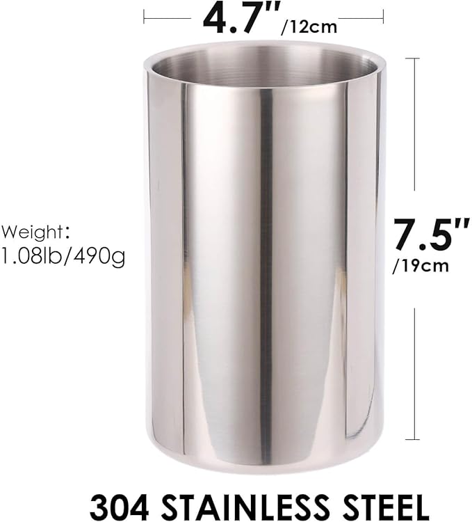 Double Wall Utensil Holder - 304 Stainless Steel Sleek Kitchen Utensil Holder for Countertop, Spatula Spoon Storage Organizer, Large Cooking Utensil Caddy Counter, Shining Utensil Crock, Mirror Polish