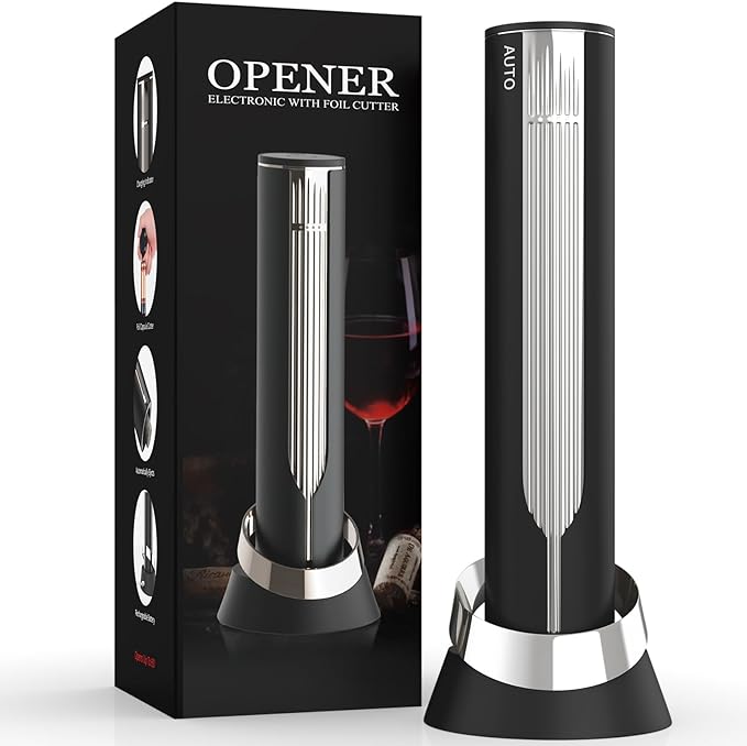 Luxury Automatic Electric Wine Opener with Charging Base, Built-in Foil Cutter - Rechargeable Wine Bottle Opener | Gift for Wine Lovers