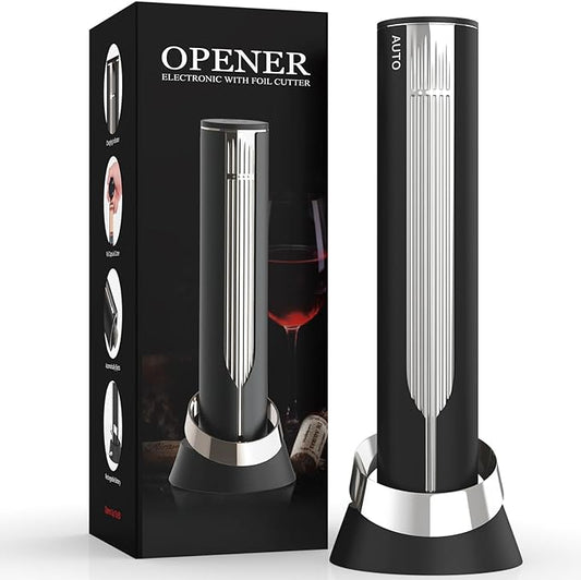 Luxury Automatic Electric Wine Opener with Charging Base, Built-in Foil Cutter - Rechargeable Wine Bottle Opener | Gift for Wine Lovers