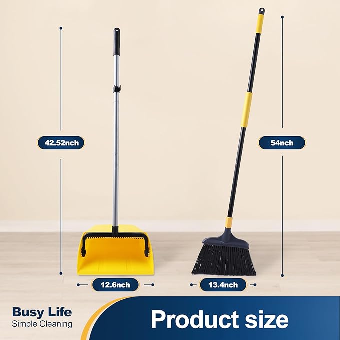 Yocada Commercial Broom and Dustpan Set 2 Plus 1 Set with Comb Commercial Outdoor Indoor for Courtyard Garage Lobby Mall Market Floor Home Kitchen Room Office Pet Hair Rubbish
