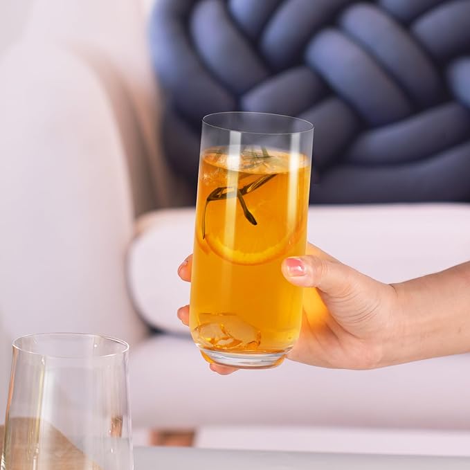 KAMMAK Drinking Glasses Set of 2, 17oz Crystal Water Glasses,Tall Glass Cups, Highball Glass for Cocktail, Juice, Mojito, Iced Tea, Collins Glasses, Kitchen and Bar Glassware Gifts