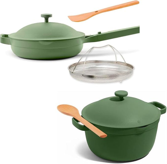 Our Place Cookware Duo - 7-Piece Set Including the Always Pan, Perfect Pot and Spatulas | Multifunctional, Toxin-Free Nonstick | Heat Safe up to 450°F | Oven, Stove, Induction Compatible | Sage