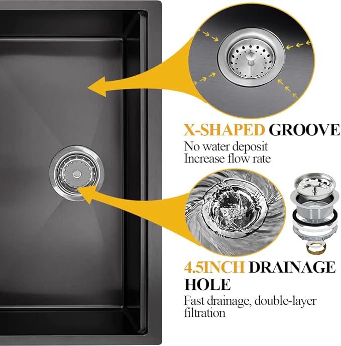 30x19 In Black Kitchen Sink Workstation - Undermount Stainless Steel Single Bowl Drop In Modern Workstation Sink Come With SS Grid,Drying Rack,Cutting Board,Utensil Rest And Drain Assembly