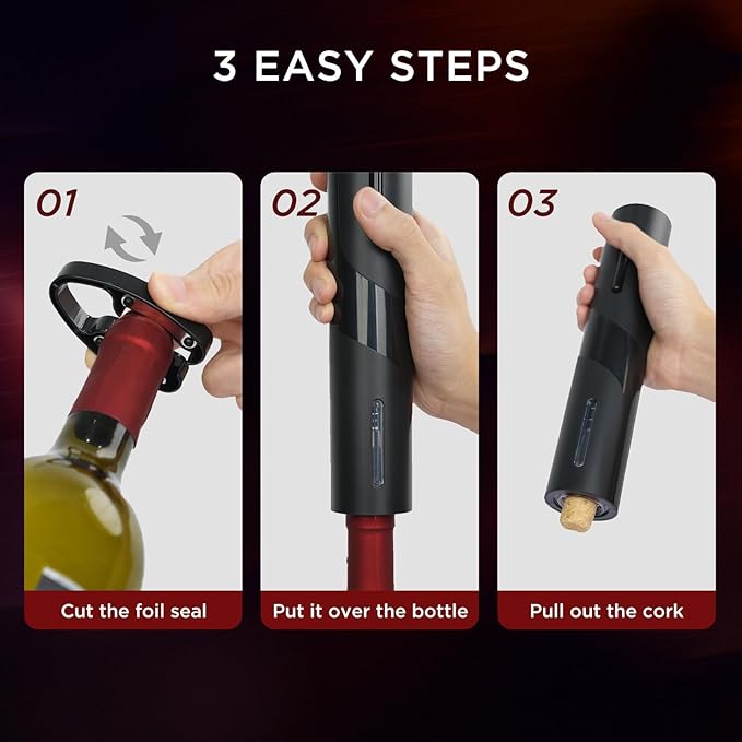 Electric Wine Opener Set - Automatic Electronic Bottle Openers with Greeting Card, Vacuum Stoppers, Wine Aerator, and Foil Cutter, Ideal Present for Wine Lovers, Party, and Home Entertaining