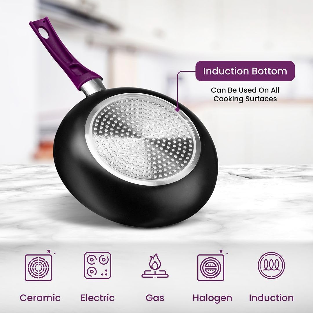 Chef’s Star Aluminum Pots and Pans Set for Kitchen - Nonstick Stackable Induction Cookware, 11 Pcs, Purple