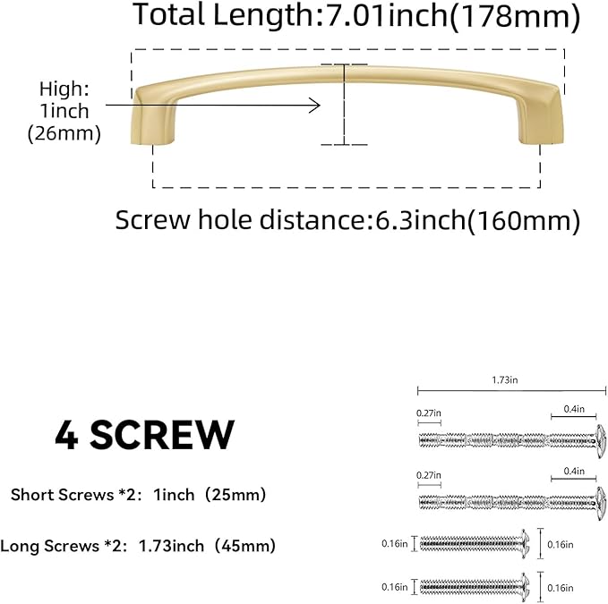 10 Pack 6-1/4 Inch(160mm) Kitchen Cabinet Handles Brushed Brass Cabinet Pulls Zinc Alloy Drawer Pulls Solid Kitchen Hardware