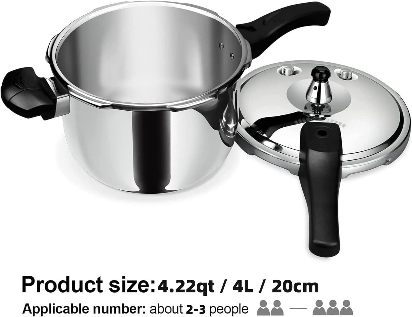 Stainless Steel Pressure Cooker, Peterboo 4 Quart Induction Compatible Thickened Pressure Cooker with Spring Valve Safeguard Devices, Compatible with Gas & Induction Cooker 2-3 Members Use