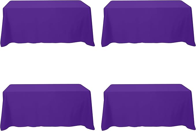 BRILLMAX 4 Pack Purple Tablecloths for 6 Foot Rectangle Tables 90 x 132 Inch - 6ft Rectangular Bulk Linen Polyester Fabric Washable Cloth Cover for Wedding Reception Banquet Birthday Party