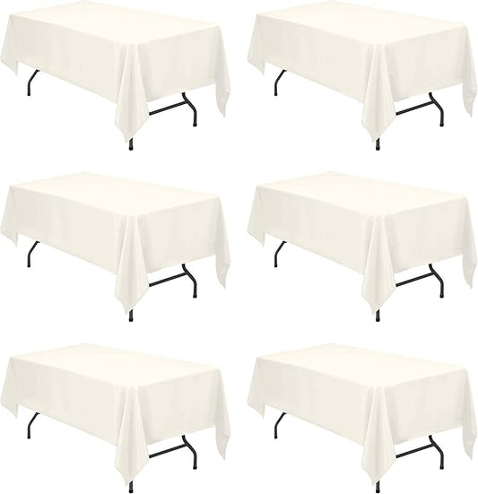 BRILLMAX 6 Pack Ivory Tablecloths for 6 Foot Rectangle Tables 60 x 102 Inch - 6ft Rectangular Bulk Linen Polyester Fabric Washable Cloth Cover for Wedding Reception Banquet Birthday Party
