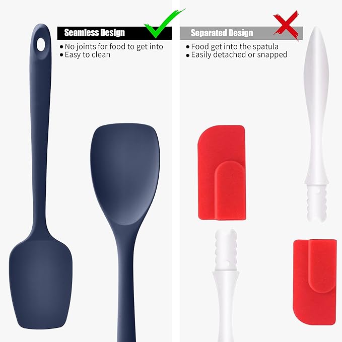 Doosu Silicone Spoon Spatula Set of 2, 600ºF Heat-Resistant Food Grade Rubber Spoonula with Seamless Design, Non-Stick Dishwasher Safe Kitchen Utensils for Cooking Baking Mixing Scraping (Navy Blue)