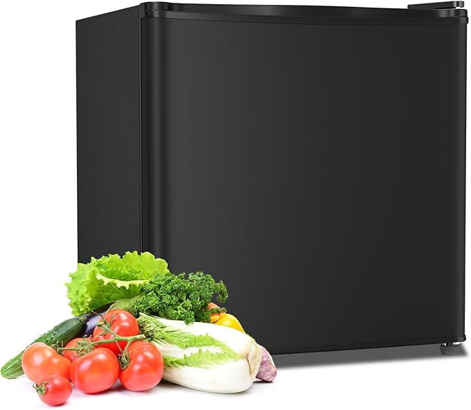 1.6 Cu.ft Mini Fridge with Freezer, Compact Refrigerator, Single Reversible Door, Ultra Quiet, Energy Efficient for Office, Dorm, Bedroom, Apartment, Black