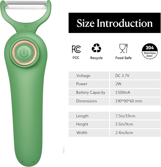 3-in-1 Electric Peeler | Auto Blade for Fruits/Vegetables | 3 Interchangeable Blades | Type-C Charging,Battery Capacity 1500 mAh | Kitchen, Travel, Camping