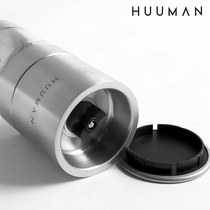 Huuman Salt or Pepper Grinder with Adjustable Coarseness Ceramic Burr, Stainless Steel Manual Salt or Pepper Grinder Perfect for Pink Himalayan Salt, Table Salt, Peppercorns, and Black or White Pepper