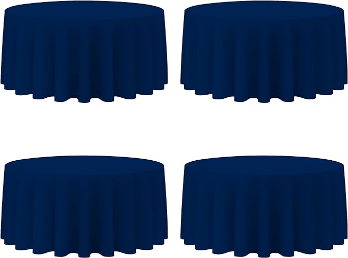 BRILLMAX 4 Pack Navy Blue Round Tablecloths 132 Inch - Circle Bulk Linen Polyester Fabric Washable Table Cloth Cover for Wedding Reception Banquet Birthday Party Buffet Restaurant