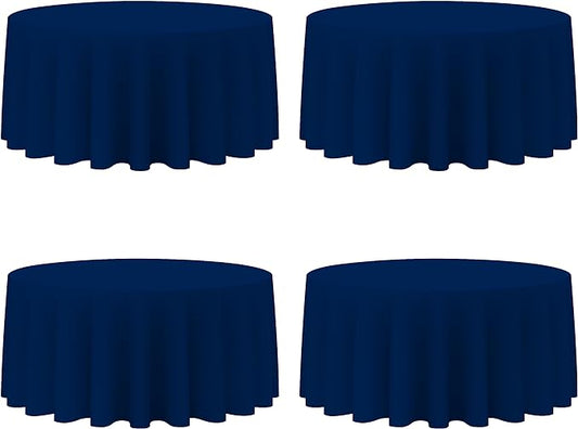 BRILLMAX 4 Pack Navy Blue Round Tablecloths 132 Inch - Circle Bulk Linen Polyester Fabric Washable Table Cloth Cover for Wedding Reception Banquet Birthday Party Buffet Restaurant