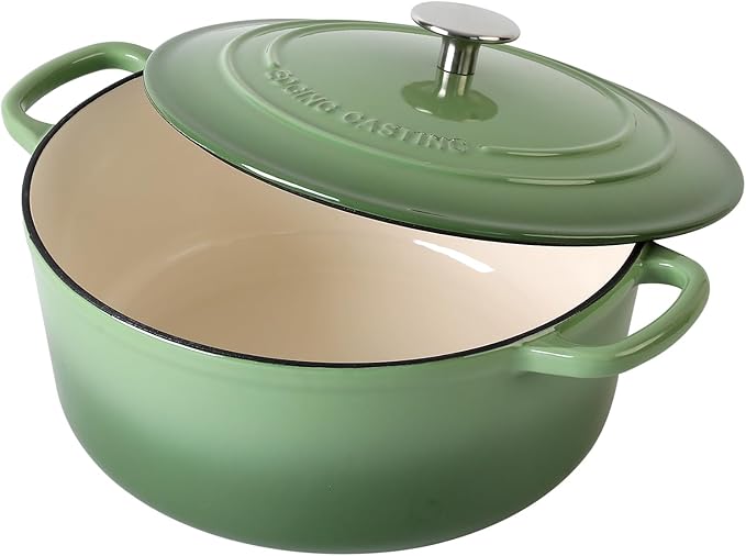 Enameled Cast Iron Dutch Oven Pot With Lid, 5.5 Quart, for Bread Baking, Cooking, Pistachio Green
