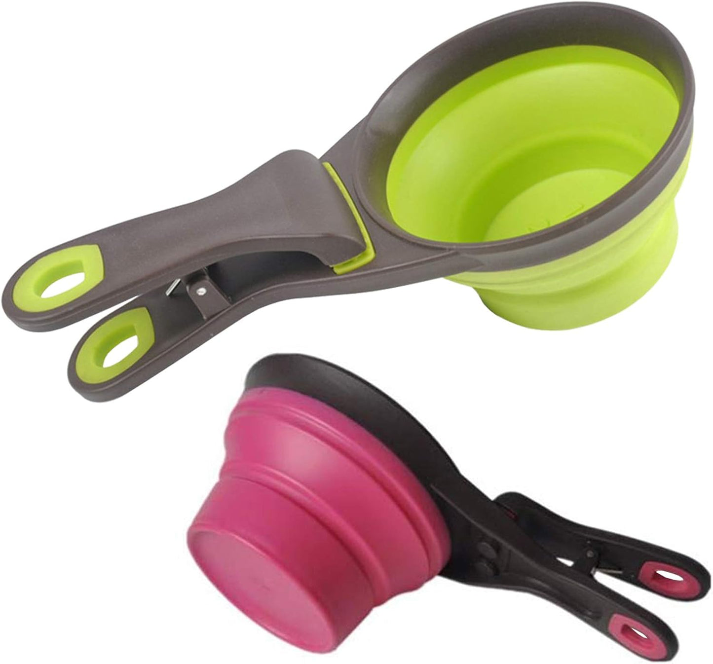 Collapsible Pet Scoop Silicone Measuring Cups Set Sealing Clip 3 in 1 Multi-Function Scoop Bowls Bag Clip for Dog Cat Food Water Set of 2 (1 Cup & 1/2 Cup Capacity) (Multicolor)