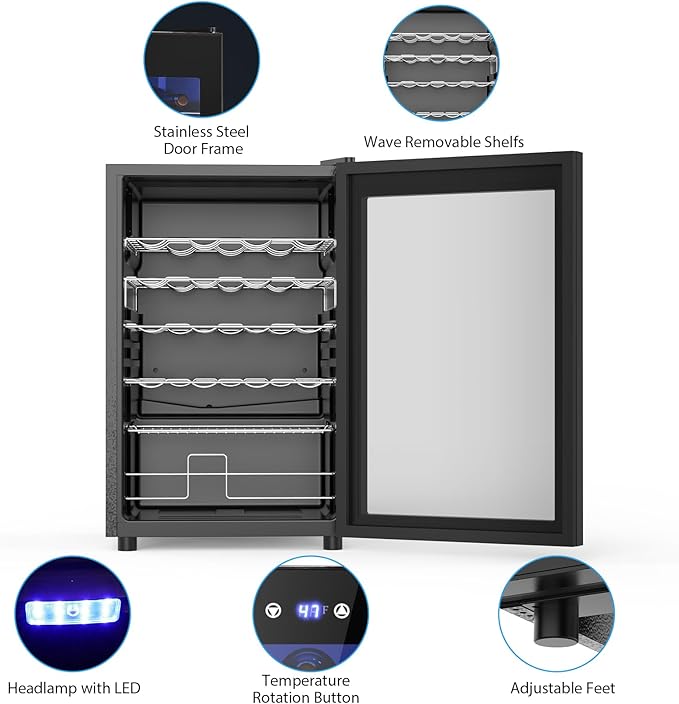 Wine Cooler Refrigerator 4.4Cu.ft, 37 Bottle Freestanding Cabinet Wine Cellars, Wine Fridge with Glass Door for Home Use, Protecting Your Reds and Whites